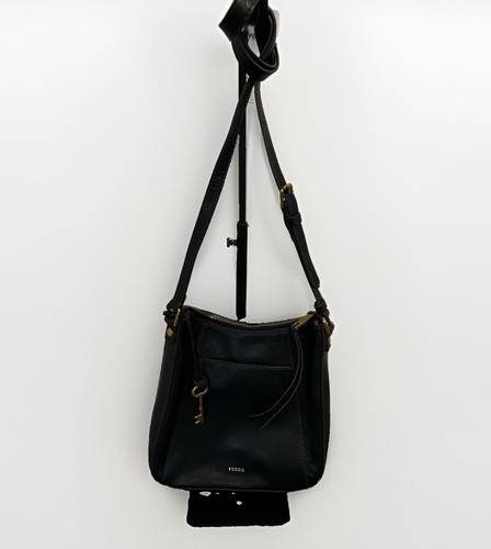 Fossil black leather key charm - leather,