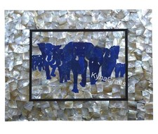 Elephant Art Inlay Wall Highlighhter 15 x 18 Inches White MOP Coffee Table Top