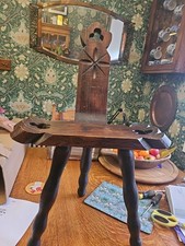 Vintage Welsh Spinning Chair Wooden Hand Carved Stool Seat