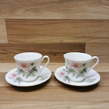 2 x Queens Fine Bone China Pink Rose Cups & Saucers