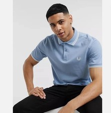 New Fred Perry Men's Casual Shirt Polo Shirt Short Sleeve is Blue And White