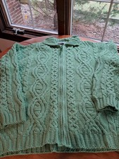 Aran Crafts Cardigan Sweater Women XL Green Merino Wool Full Zip Fisherman