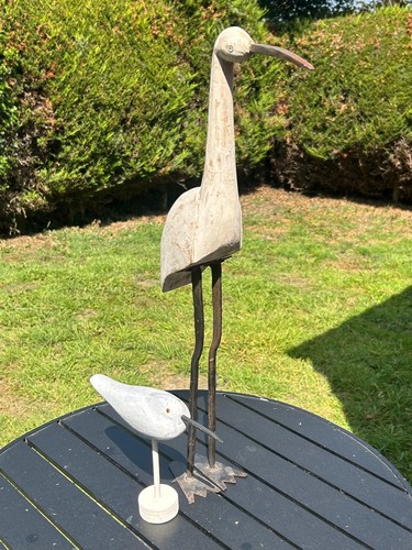 Vintage wood metal heron - wood/metal,