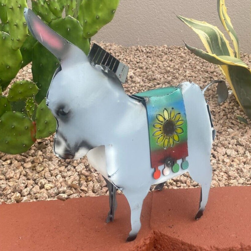 Metal donkey with flower yard - with,