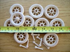 4x Spoked wooden wheels + axles. 44mm 1 3/4" toys carts
