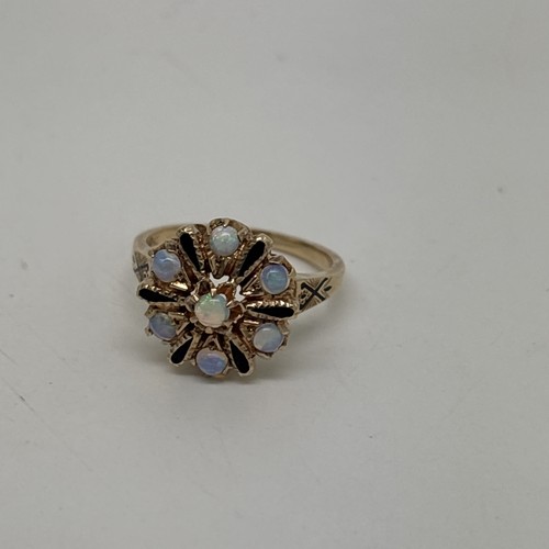10k opal and enamel flower - 10k, yg