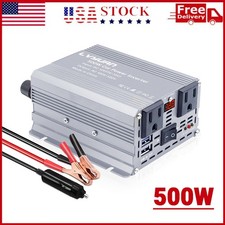 500W Power Inverter 12V to 110V Car Converter 2 x USB, 2 x Sockets LED Camping