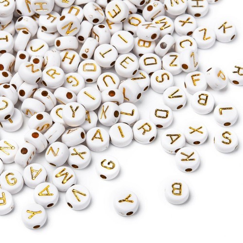 100 acrylic letter beads - acrylic, beads,white