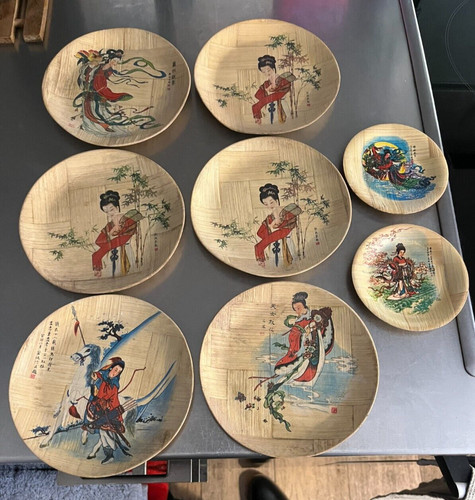 Chinese bamboo painted plates - painted,