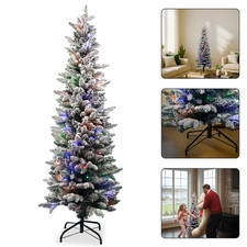 5ft Pre-Lit Christmas Tree Slim Pencil With LED Lights Coloured Xmas Tree UK