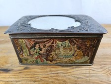ANTIQUE HUNTLEY & PALMERS “QUEEN OF INDIA” BISCUIT TIN MIRRORED LID c. 1900-1910