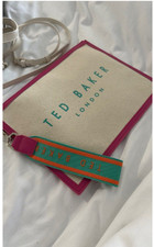 TED BAKER Clutch Pouch Bag Vivtora Branded Webbing Cream Pink Green NEW