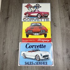 Vintage Corvette Metal Signs Lot Of 3  “The New Corvette Stingray”