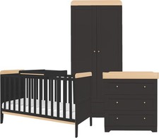 3pcs Nursery Furniture Set Cot Bed Wardrobe Chest Drawers Solid Wood Slate Grey