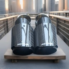 Pair Matt Black Pipe Carbon Fibre Exhaust Tips for BMW E46
