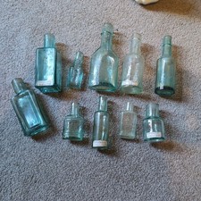 10 Vintage Green Glass Bottles