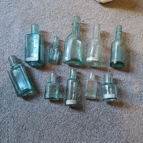 Vintage green glass bottles - 10,