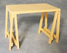 Dolls House Wood Paste Trestle Table Natural Finish 1:12 Scale Furniture tumdee