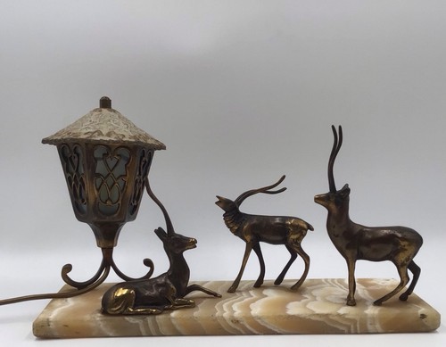 Art deco bronze stag lamp - bronze,