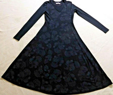 MYRINE Antwerp Long Sleeved Black/Grey Floral Jersey Stretch Dress ~ XS 