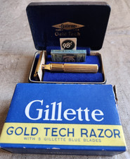 Vintage Gillette Gold Tech Razor in Box New Old Stock Beautiful Condition