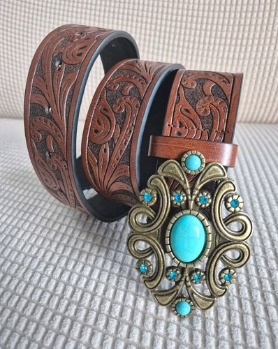 Brown western cowboy belt - brown,