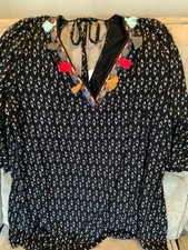 Tassel Smock Top George Size 16 Black with Aztec tassels, stitching & coins BNWT