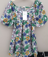 M&S Girls Age 8-9 Green Mix Short Sleeve Floral Dress BNWT