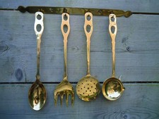 Vintage Antique Brass Kitchen Utensils Hook Rack Spoons Fork Ladle Kitchenalia z