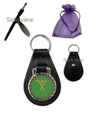 Shinty Sticks (D) Black Genuine Leather Domed Keyring
