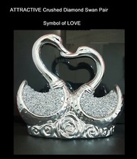 SWAN Crushed Diamond Glittery Ceramic Romany Silver SWAN PAIR Ornament Gift Pack