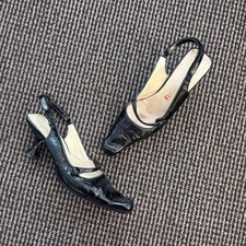 90s Vintage Miu Miu Slingback Patent Leather Kitten Heels