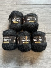 5 x 25g Balls Of Mohair Wool Yarn - Black - New
