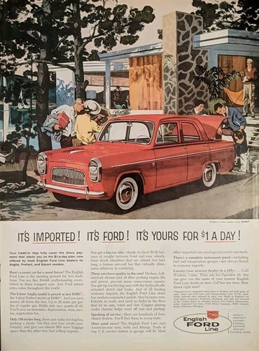 1959 red imported ford - red,