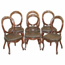 SUITE OF SIX VICTORIAN HAND CARVED MAHOGANY SPOON MEDALLION BACK DINING CHAIRS 6