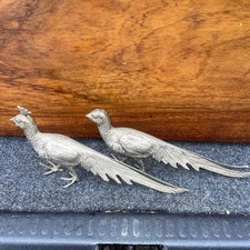 Vintage Pair of Silver Plated Peahen Peacock decorative ornaments
