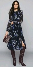 Designer REISS Hetty midi dress size 8 --BRAND NEW-- Floral pleat long sleeve
