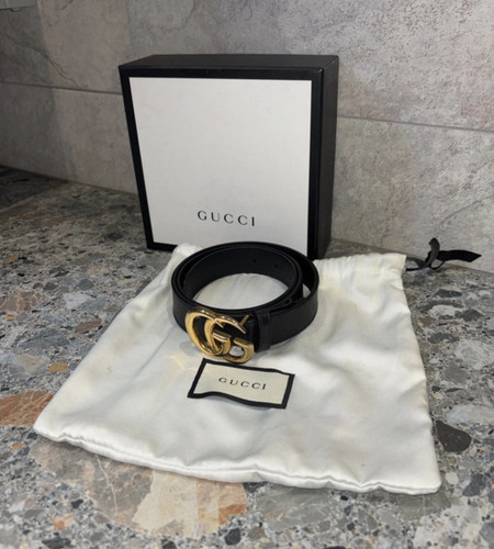 Gucci black leather waist belt - leather,