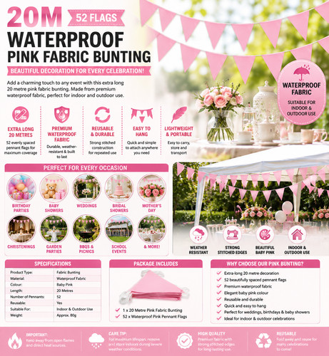 20m 52pcs bright pink - 20m,