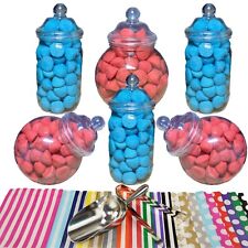 Large Plastic Sweet Jars x6, Scoop Tong 100 bags Candy Buffet Wedding Party Xmas