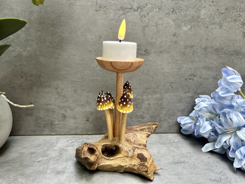 Wooden mushroom candle - wooden,