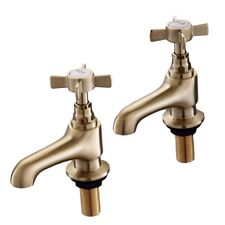 Basin Pillar Taps Pair Antique Twin Bathroom Sink Mixer Taps Cross Lever Tap