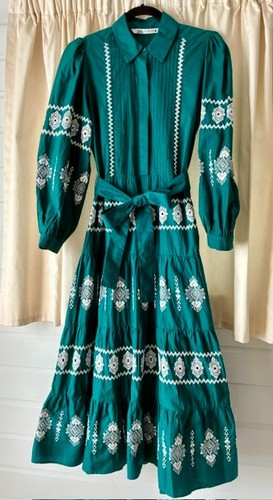 Zara green embroidered - embroidered, long