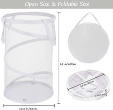 Pop Up Mesh Laundry Basket Folding Hamper w Handles 34×60cm Large Collapsible