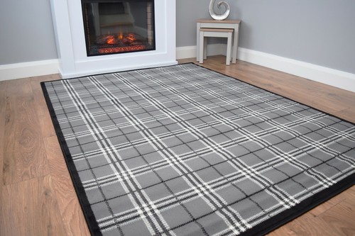 Tartan grey living room rug - tartan,