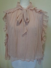 ZARA PEACH SEMI SHEER BLOUSE WITH PUSSY BOW TIE AND RUFFLE DETAIL - SIZE SMALL