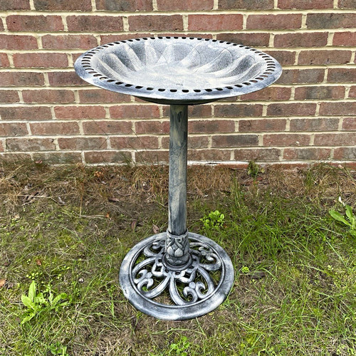 Grey pedestal bird - bath, bowl