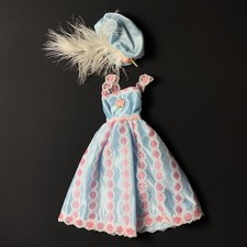 Vintage Faerie Glen dress pale blue pink floral net hat feather fit 12” doll