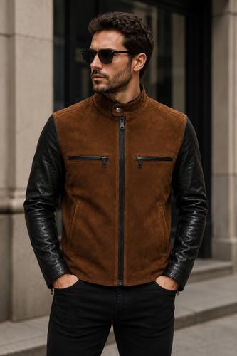 Men brown suede black - suede,