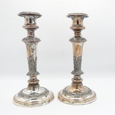 Antique Victorian Pair of Copper and Silver Plated Candlesticks